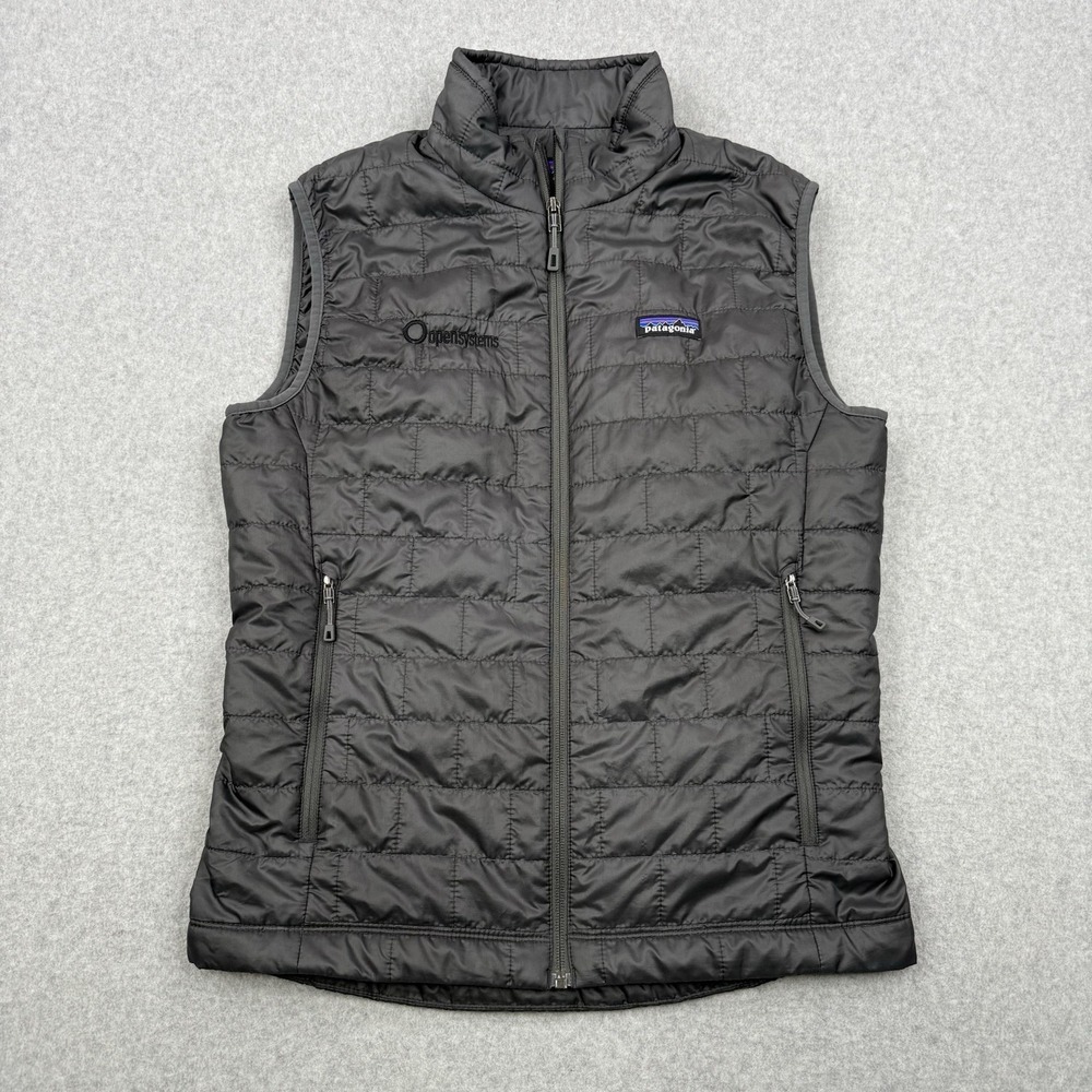 Patagonia Vest Mens Small Dark Gray Nana Puff Quilted Full Zip Primaloft Outdoor